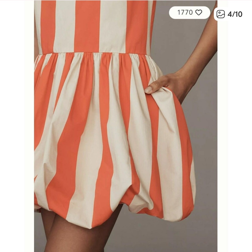 NWT Anthropologie Mare Mare Bubble Hem Mini Dress Red Cream Striped medium - Picture 2 of 10